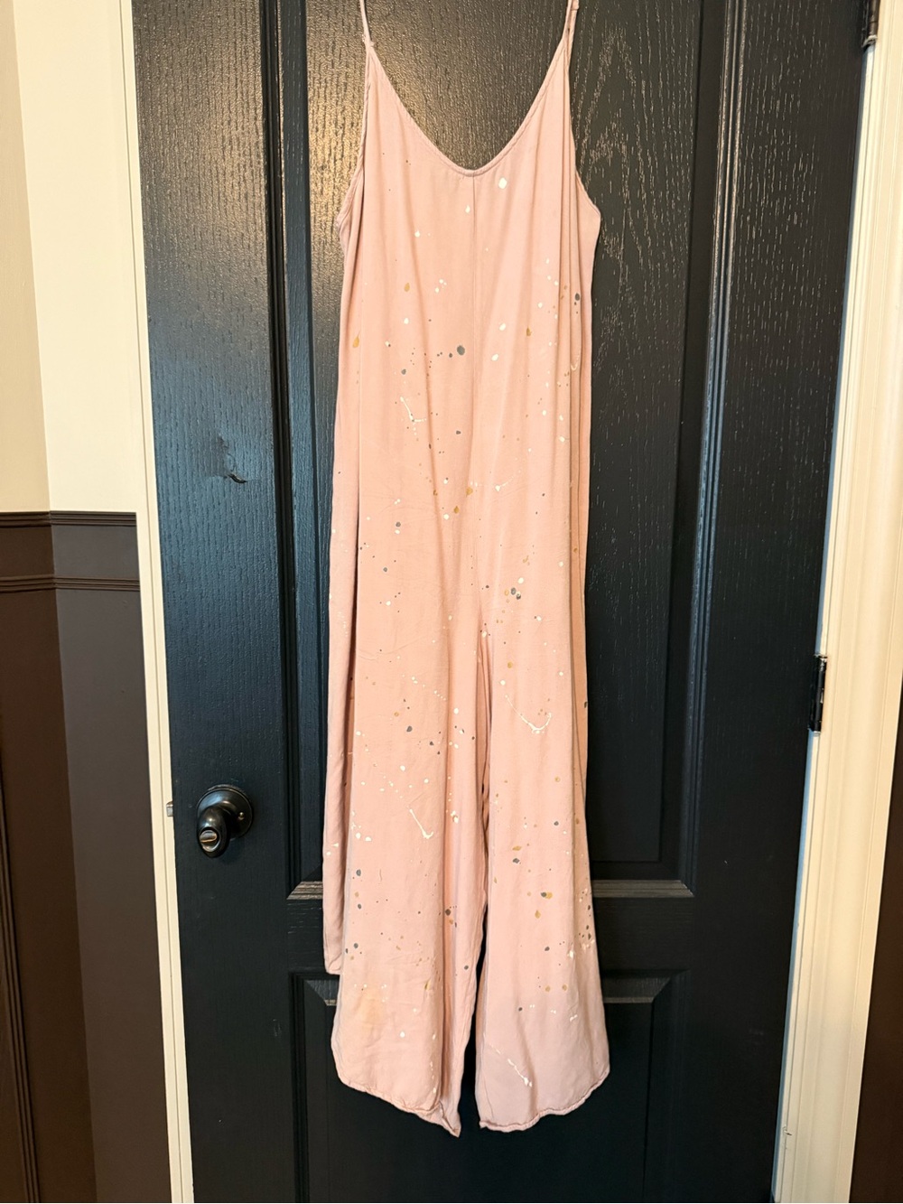 Mystree Blush Pink Sleeveless Wide-Leg Jumpsuit with Metallic Paint Specks